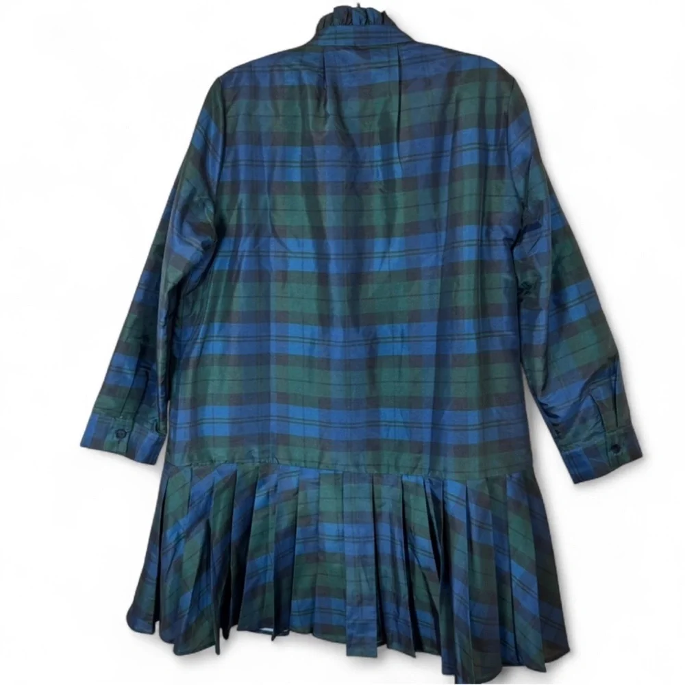 Tuckernuck Green and Blue Plaid Ruffle-Front Long-Sleeve Dress - Picture 10 of 10